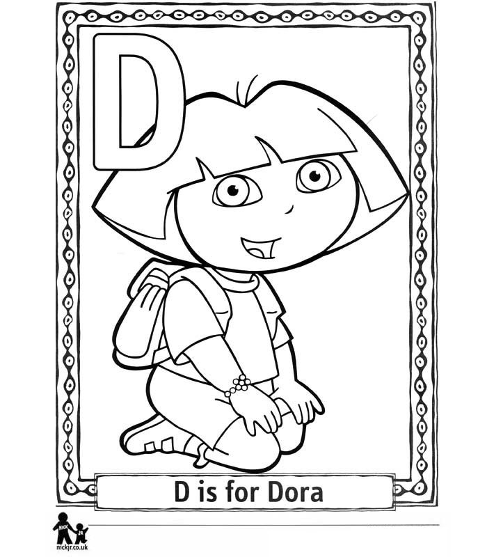 Print D Dora kleurplaat